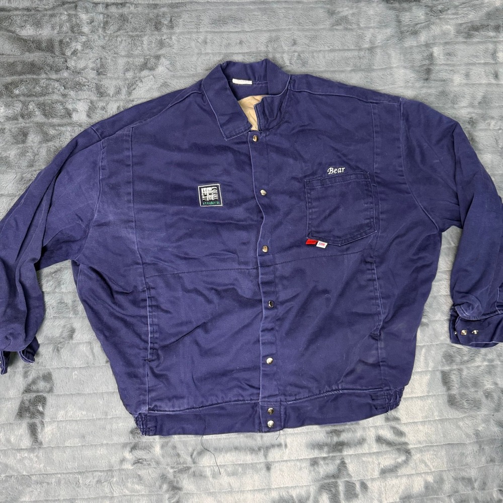 Saf-Tech FR Vintage Work Jacket Navy Blue Quilted Lining Made in USA Men L/XL